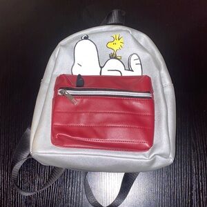 White Snoopy & Woodstock Mini Backpack with Red Front Pocket